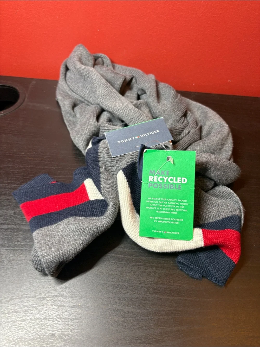 Tommy Hilfiger Gray Socks with Navy, Red & Cream Stripes